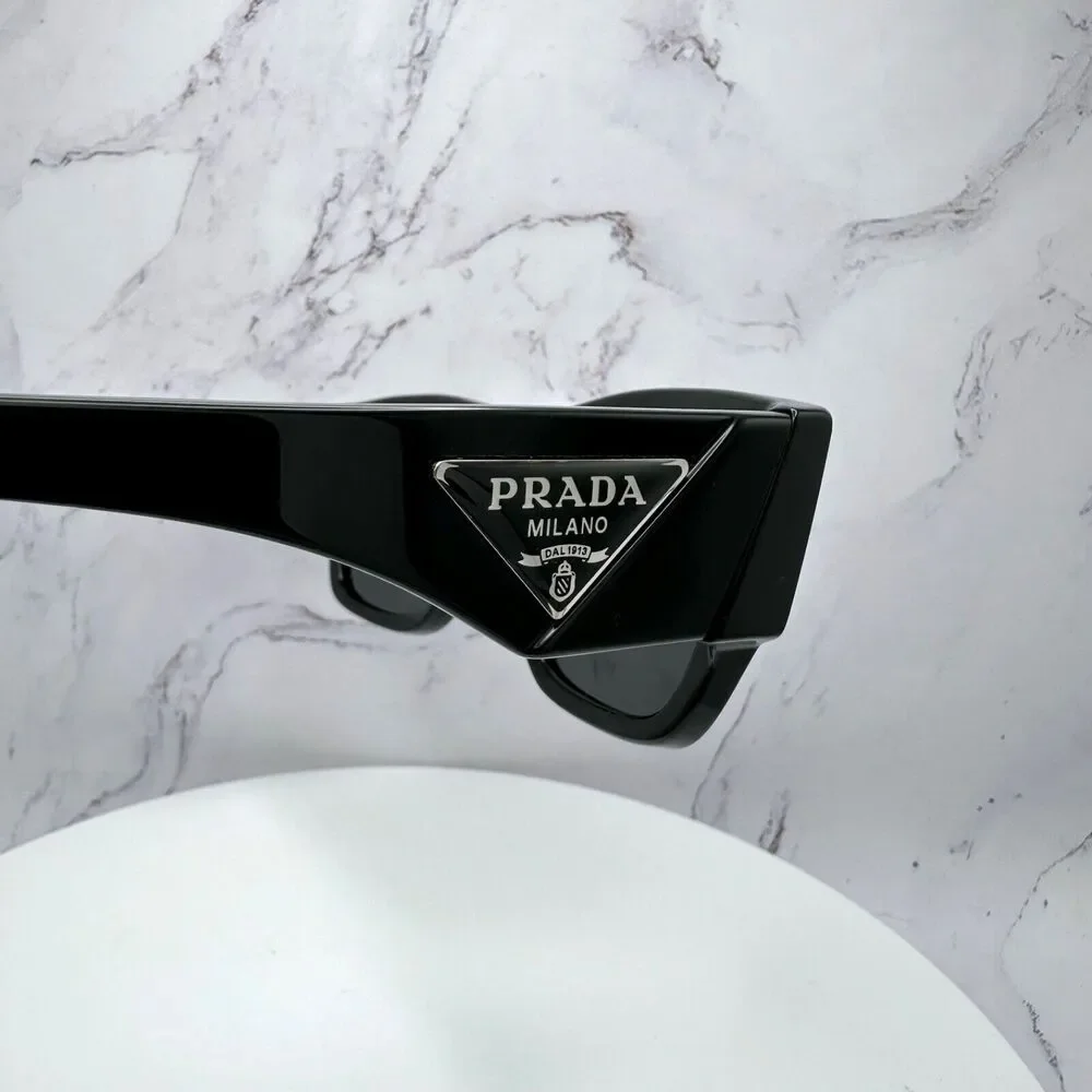 New Prada Sunglasses Black Square Oversized Triangle Plaque Logo Authentic